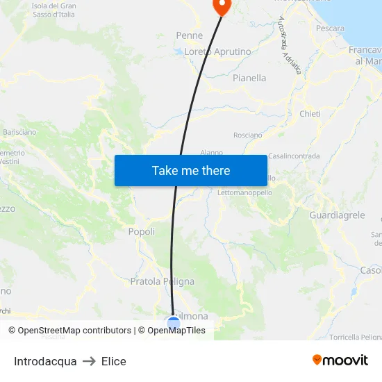 Introdacqua to Elice map