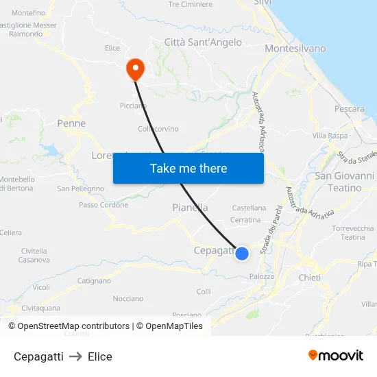 Cepagatti to Elice map