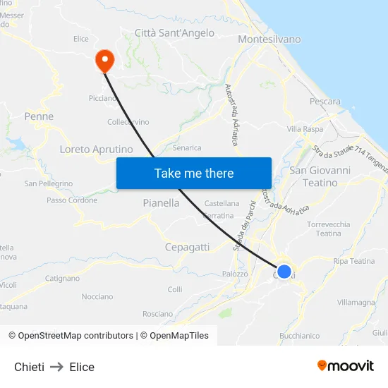 Chieti to Elice map