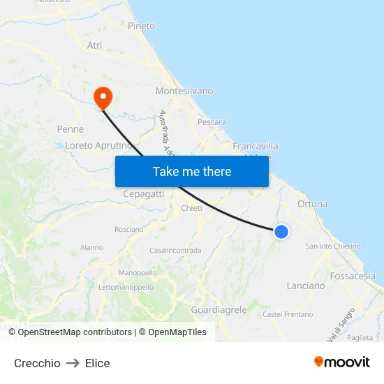 Crecchio to Elice map