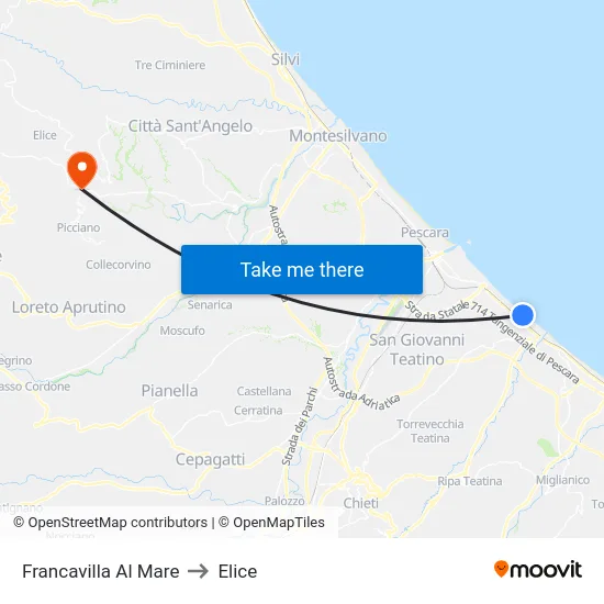 Francavilla Al Mare to Elice map