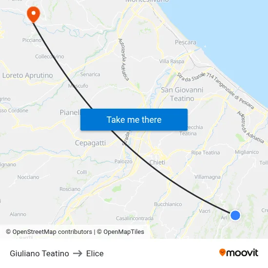 Giuliano Teatino to Elice map