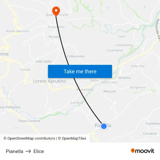 Pianella to Elice map
