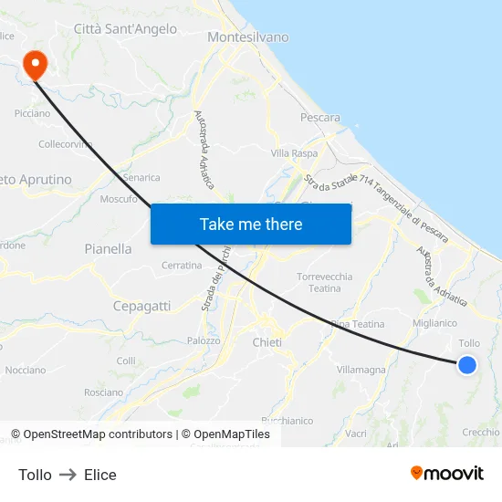 Tollo to Elice map