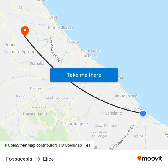 Fossacesia to Elice map