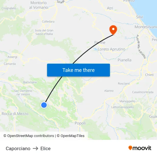 Caporciano to Elice map