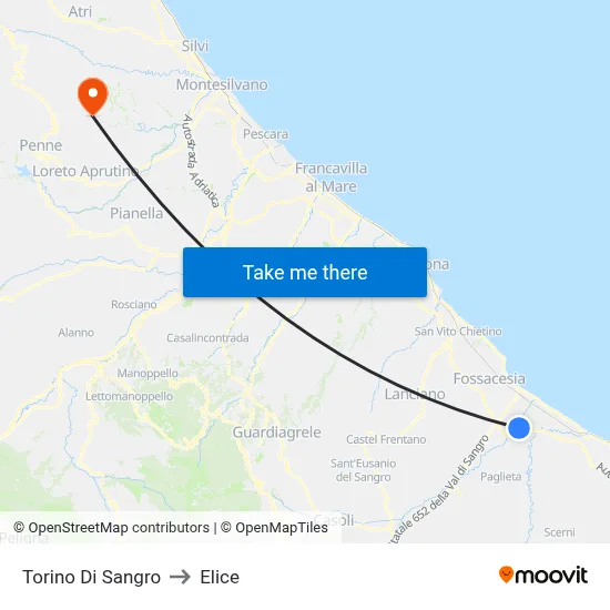 Torino Di Sangro to Elice map