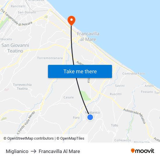 Miglianico to Francavilla Al Mare map