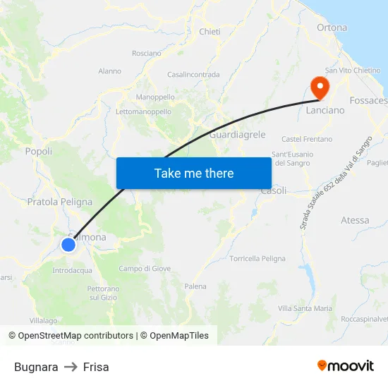 Bugnara to Frisa map