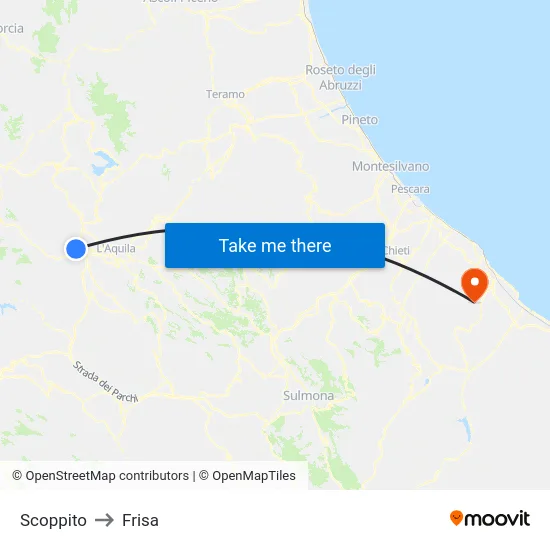 Scoppito to Frisa map