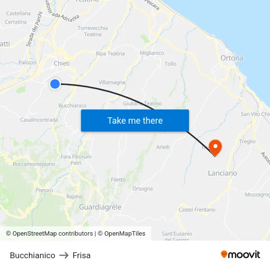 Bucchianico to Frisa map