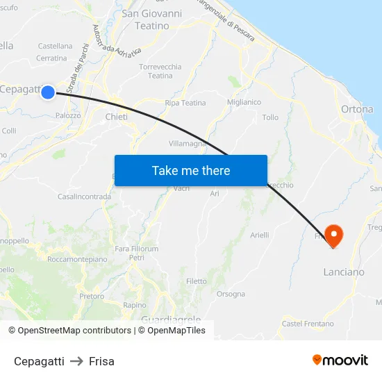 Cepagatti to Frisa map
