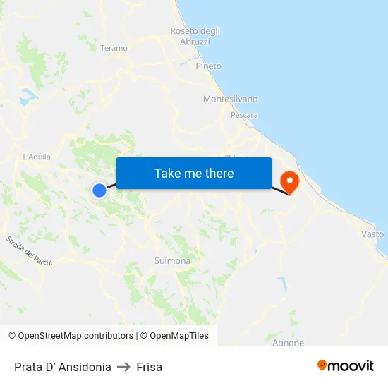 Prata d'Ansidonia to Frisa map