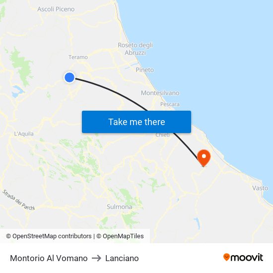 Montorio Al Vomano to Lanciano map