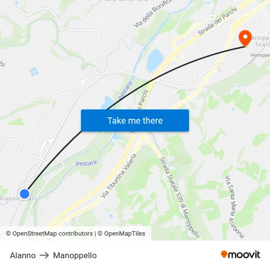 Alanno to Manoppello map