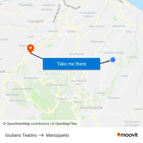 Giuliano Teatino to Manoppello map