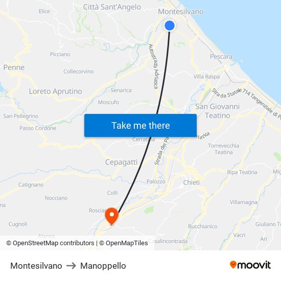 Montesilvano to Manoppello map