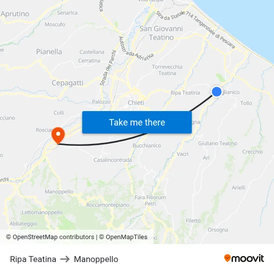 Ripa Teatina to Manoppello map