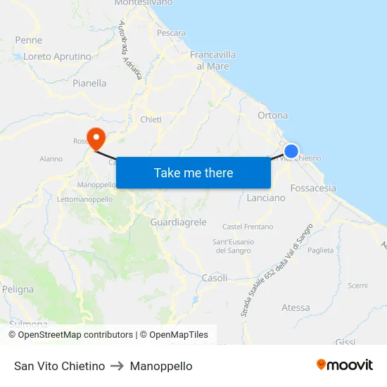San Vito Chietino to Manoppello map