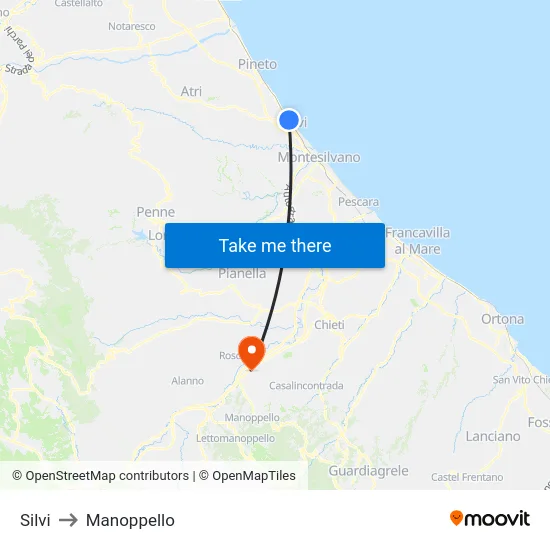 Silvi to Manoppello map