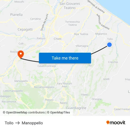 Tollo to Manoppello map