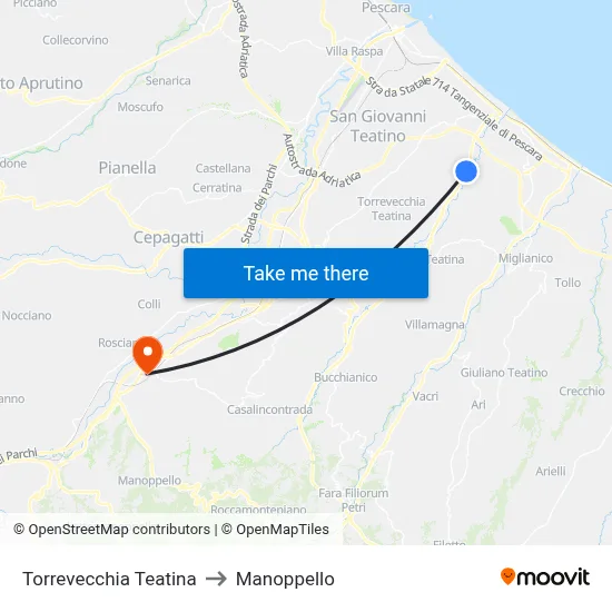 Torrevecchia Teatina to Manoppello map