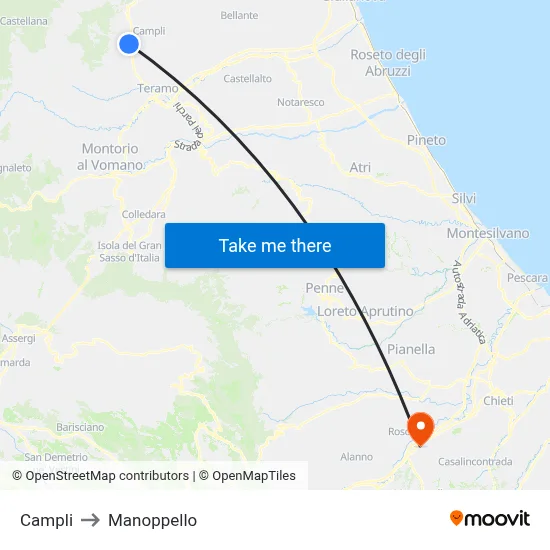 Campli to Manoppello map