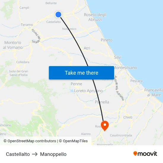 Castellalto to Manoppello map