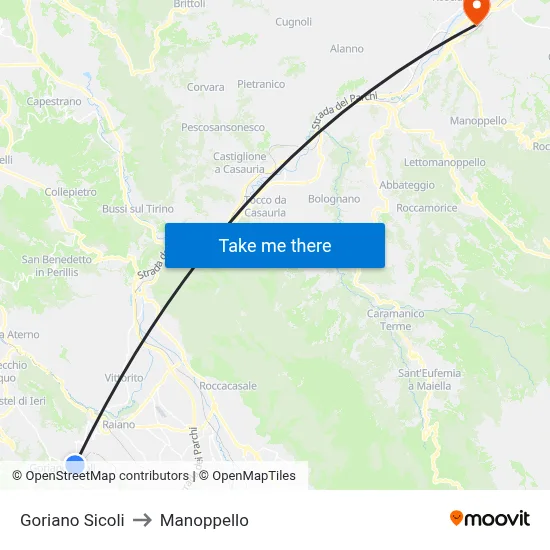 Goriano Sicoli to Manoppello map