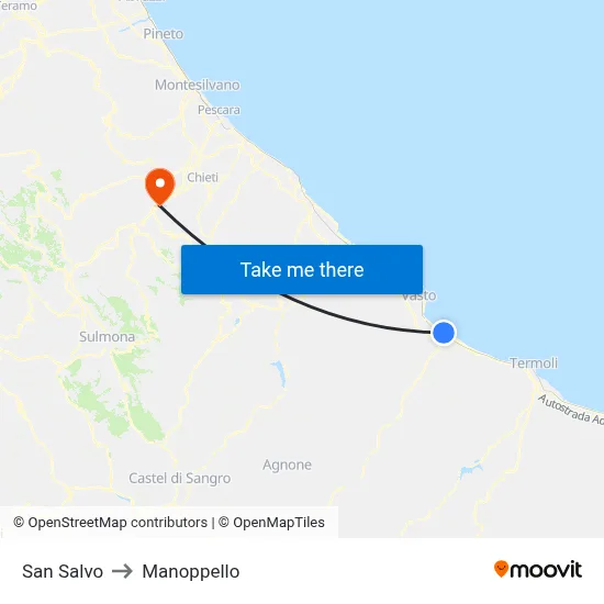 San Salvo to Manoppello map