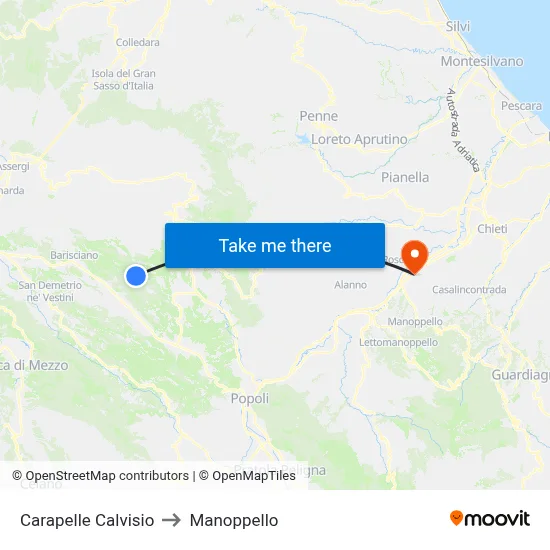 Carapelle Calvisio to Manoppello map
