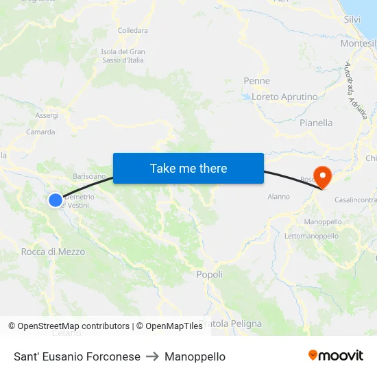 Sant' Eusanio Forconese to Manoppello map