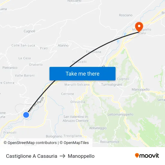 Castiglione A Casauria to Manoppello map