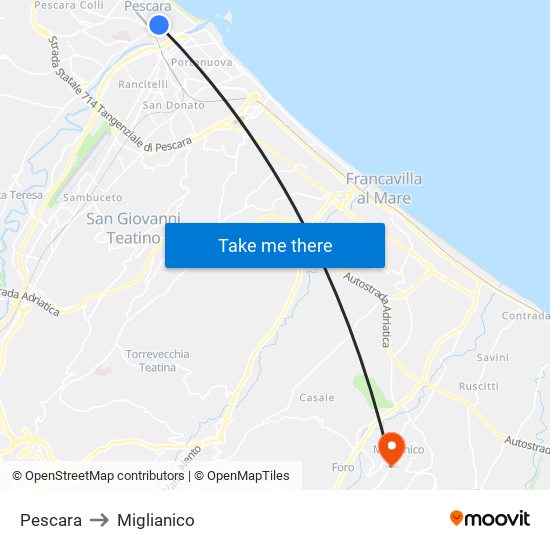 Pescara to Miglianico map