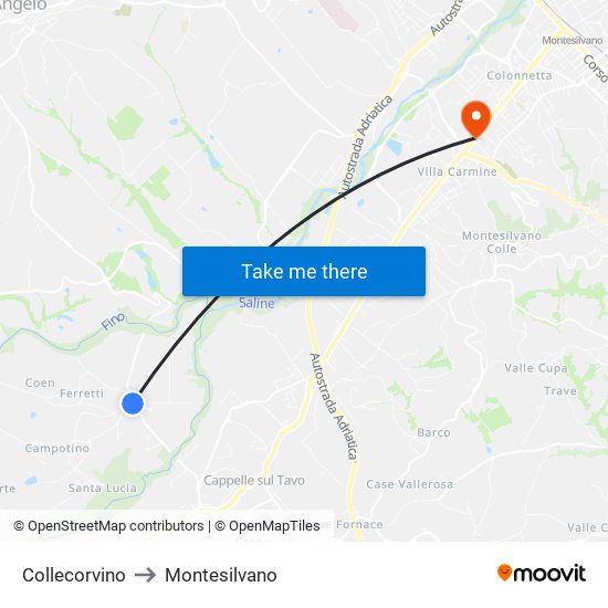 Collecorvino to Montesilvano map