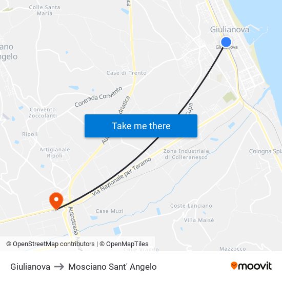 Giulianova to Mosciano Sant' Angelo map