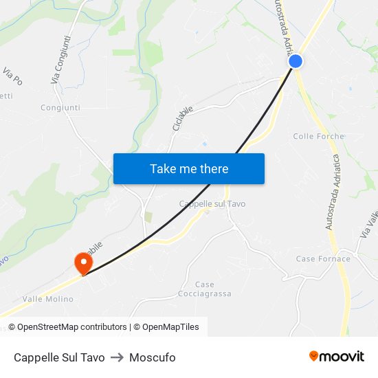 Cappelle Sul Tavo to Moscufo map