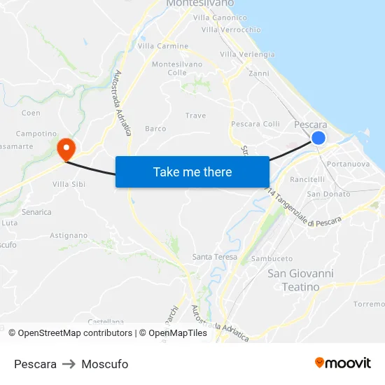Pescara to Moscufo map