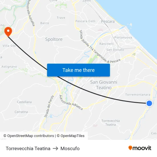 Torrevecchia Teatina to Moscufo map