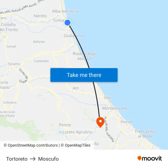 Tortoreto to Moscufo map