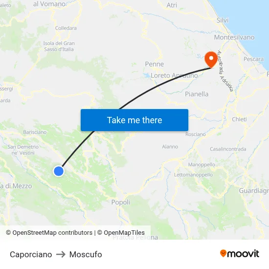 Caporciano to Moscufo map