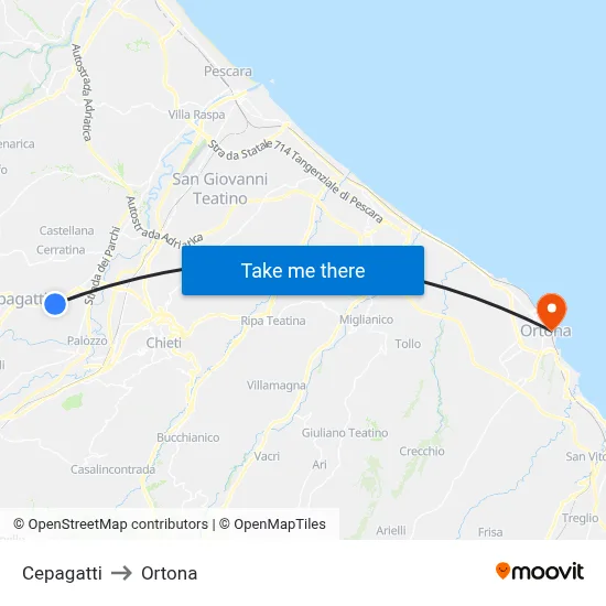 Cepagatti to Ortona map