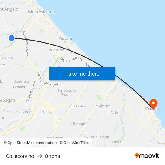 Collecorvino to Ortona map