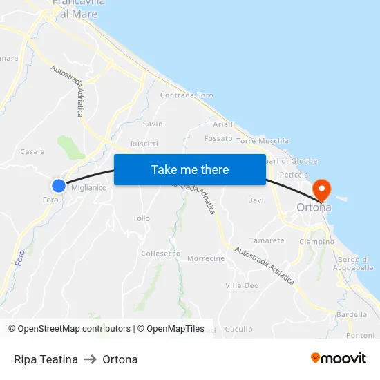 Ripa Teatina to Ortona map