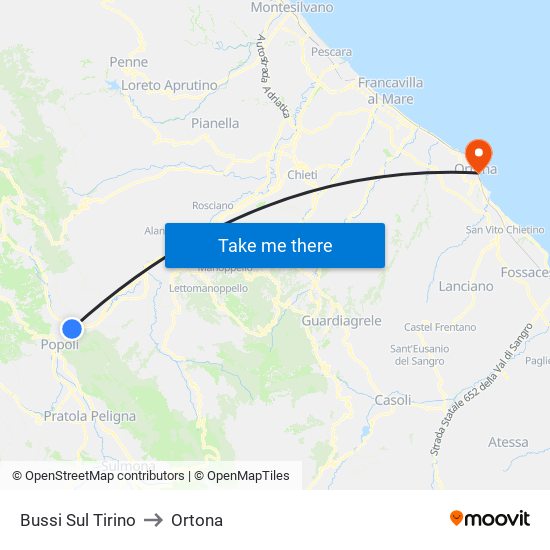 Bussi Sul Tirino to Ortona map