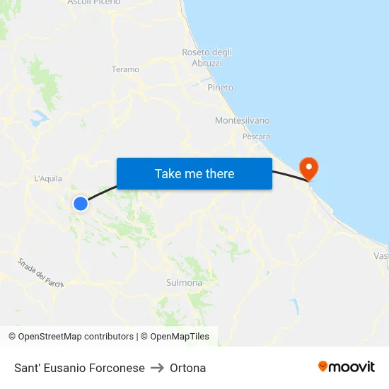 Sant' Eusanio Forconese to Ortona map
