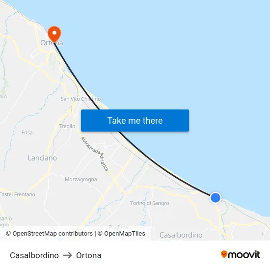 Casalbordino to Ortona map