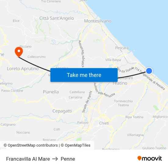 Francavilla Al Mare to Penne map
