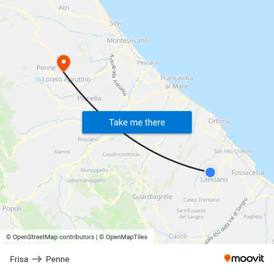 Frisa to Penne map