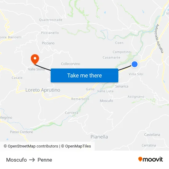 Moscufo to Penne map